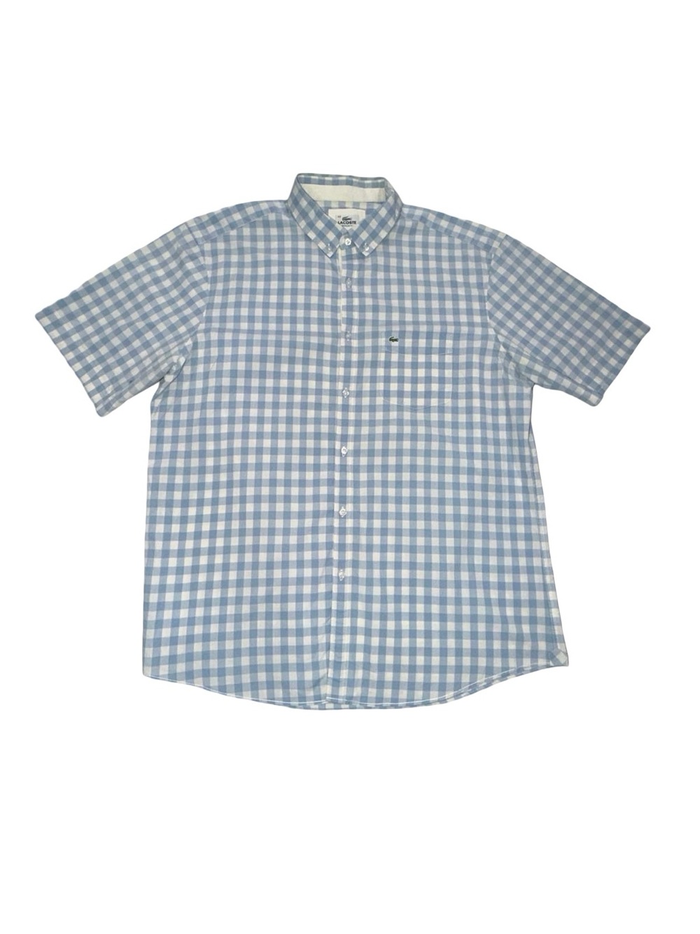 Lacoste Short Sleeve Gingham Check Button Down Shirt Regular Fit Pocket Polo Top